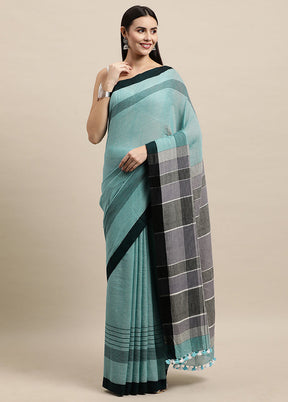 Sky blue Pure Cotton Saree With Blouse Piece