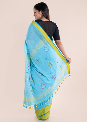 Blue Pure Cotton Saree With Blouse Piece