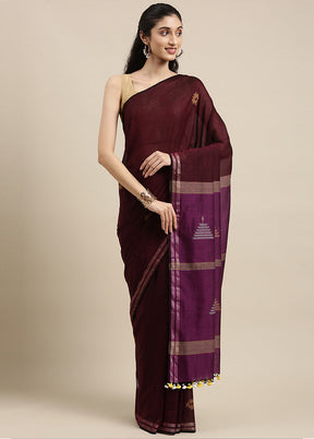 Burgundy Pure Cotton Saree With Blouse Piece