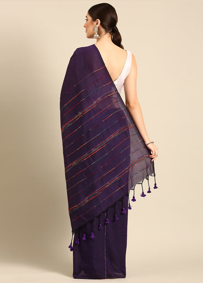 Purple Cotton Saree With Blouse Piece - Indian Silk House Agencies