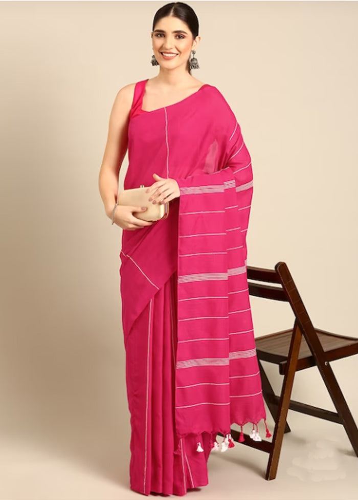 Magenta Pure Cotton Saree With Blouse Piece