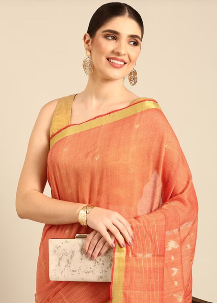 Orange Pure Cotton Saree With Blouse Piece