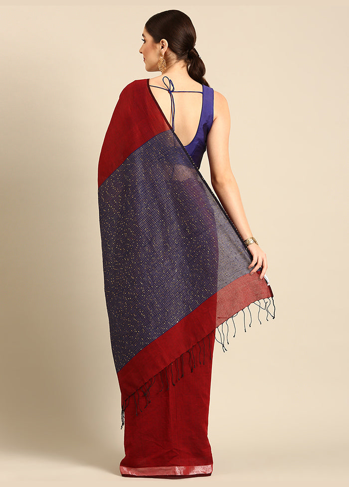 Maroon Navy Sequins Cotton  Saree without Blouse Piece