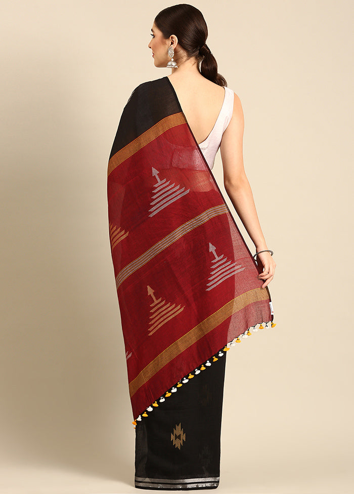 Black Pure Cotton Saree With Blouse Piece