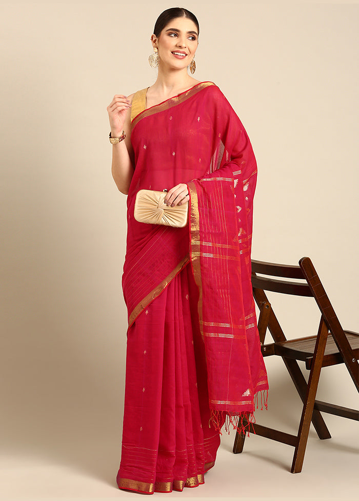 Magenta Pure Cotton Saree With Blouse Piece - Indian Silk House Agencies