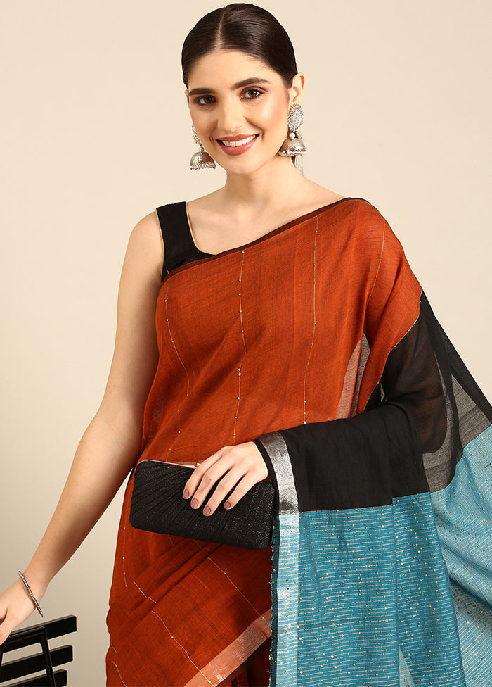 Orange Pure Cotton Saree With Blouse Piece