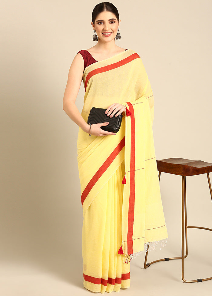 Yellow Pure Cotton Saree With Blouse Piece