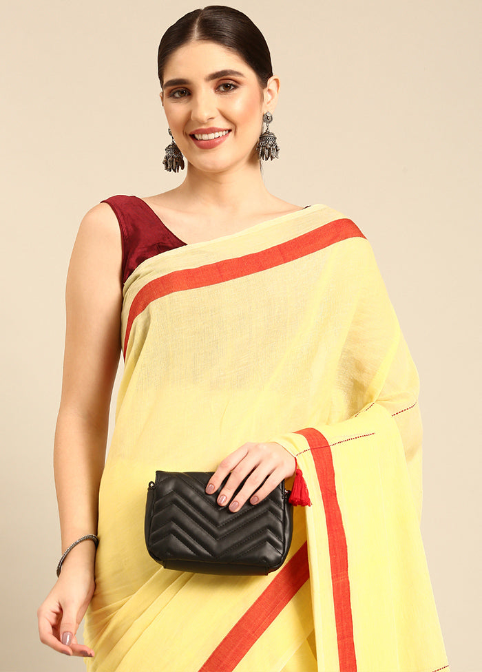 Yellow Pure Cotton Saree With Blouse Piece