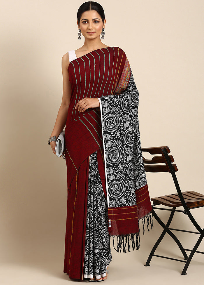 Maroon Pure Cotton Saree With Blouse Piece