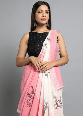 Pink Pure Cotton Saree With Blouse Piece