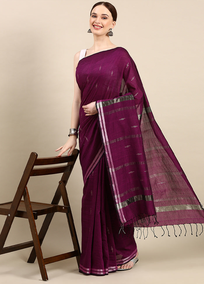 Purple Pure Cotton Saree With Blouse Piece