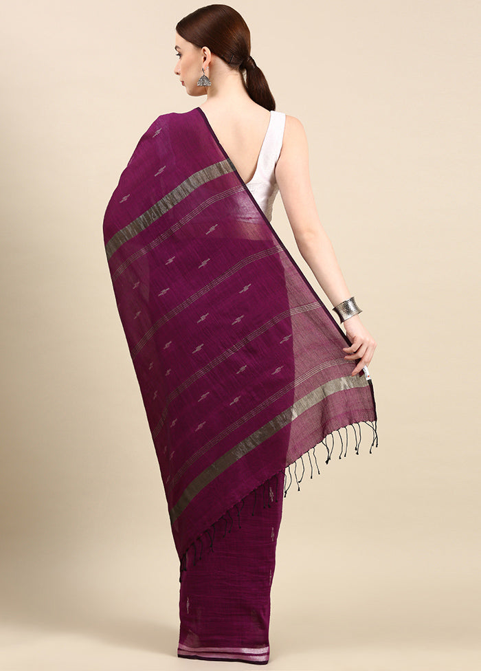 Purple Pure Cotton Saree With Blouse Piece