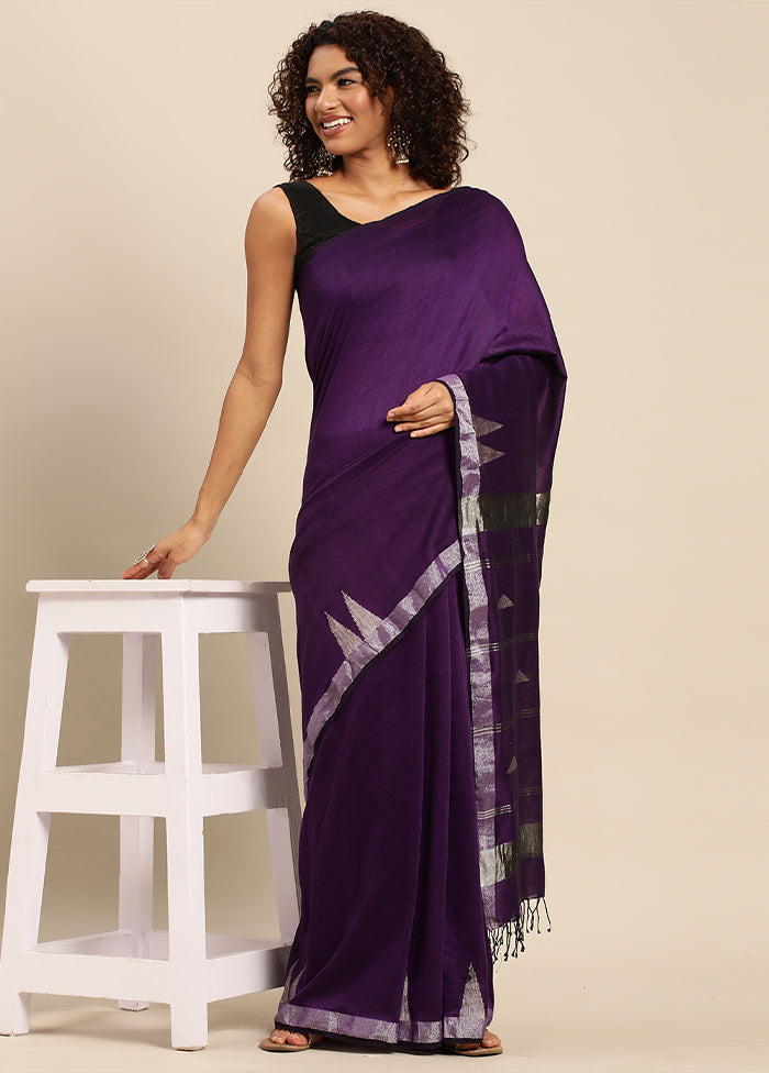 Purple Pure Cotton Saree With Blouse Piece