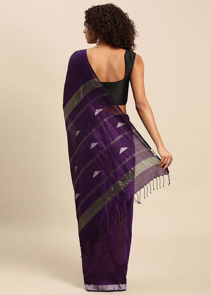 Purple Pure Cotton Saree With Blouse Piece