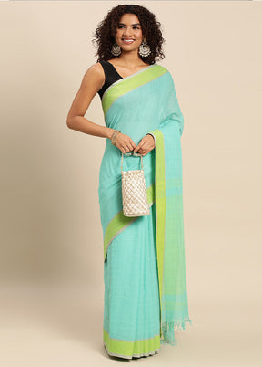 Sea Green Pure Cotton Saree With Blouse Piece