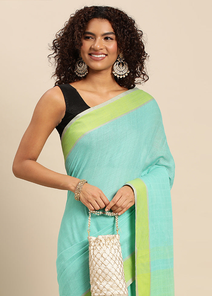 Sea Green Pure Cotton Saree With Blouse Piece