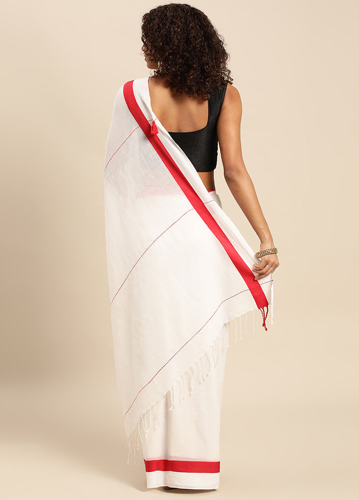 White Pure Cotton Saree With Blouse Piece