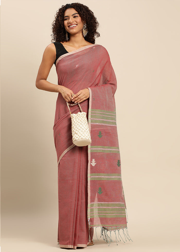 Pink Pure Cotton Saree With Blouse Piece