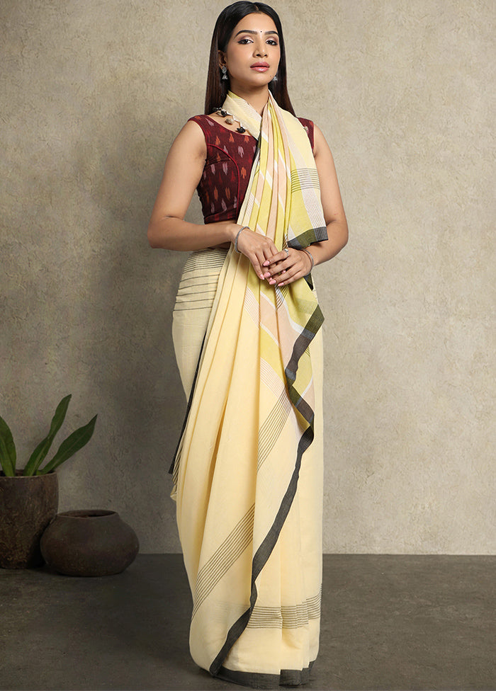 Yellow Pure Cotton Saree With Blouse Piece - Indian Silk House Agencies