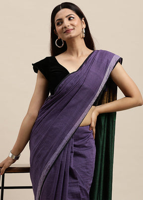 Purple Pure Cotton Saree With Blouse Piece