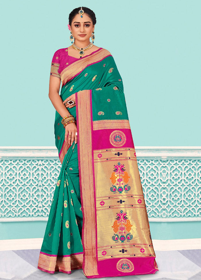 Sea Green Spun Silk Saree With Blouse Piece