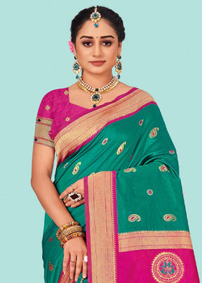 Sea Green Spun Silk Saree With Blouse Piece