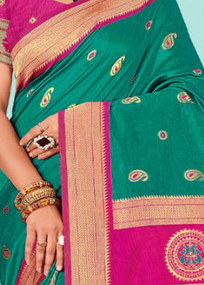 Sea Green Spun Silk Saree With Blouse Piece