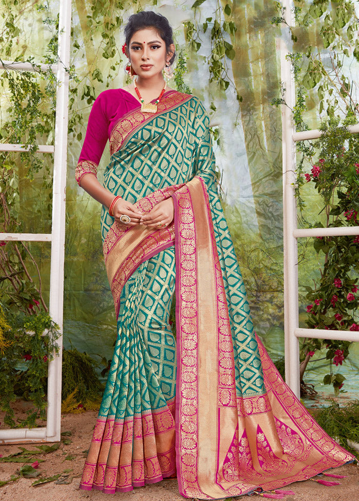 Sea Green Spun Silk Saree With Blouse Piece