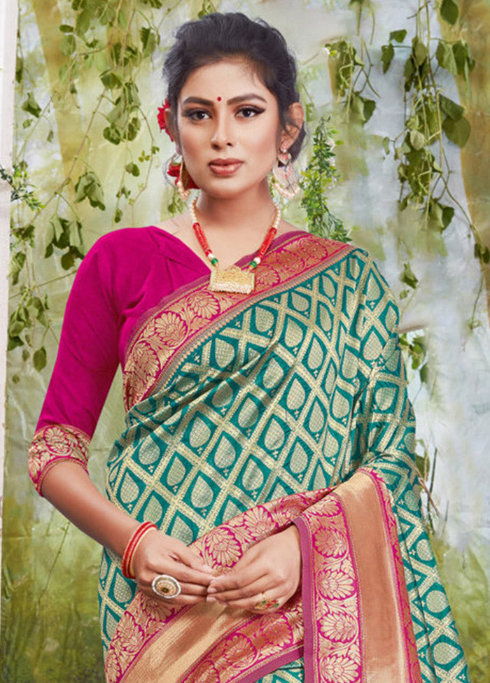 Sea Green Spun Silk Saree With Blouse Piece