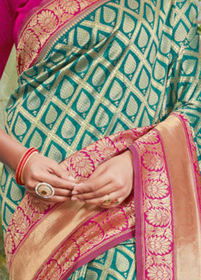 Sea Green Spun Silk Saree With Blouse Piece