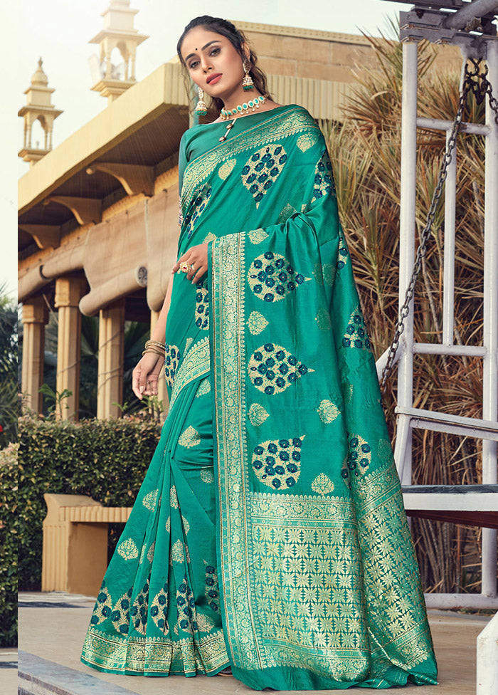 Sea Green Spun Silk Saree With Blouse Piece