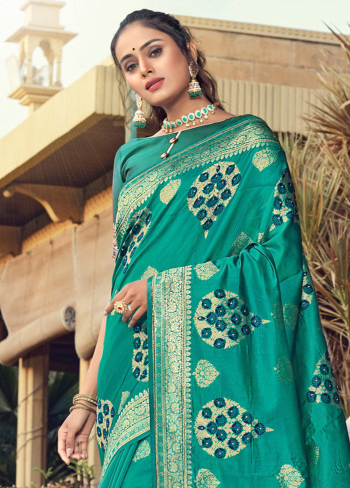 Sea Green Spun Silk Saree With Blouse Piece