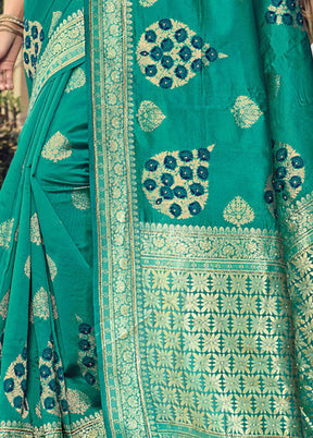 Sea Green Spun Silk Saree With Blouse Piece