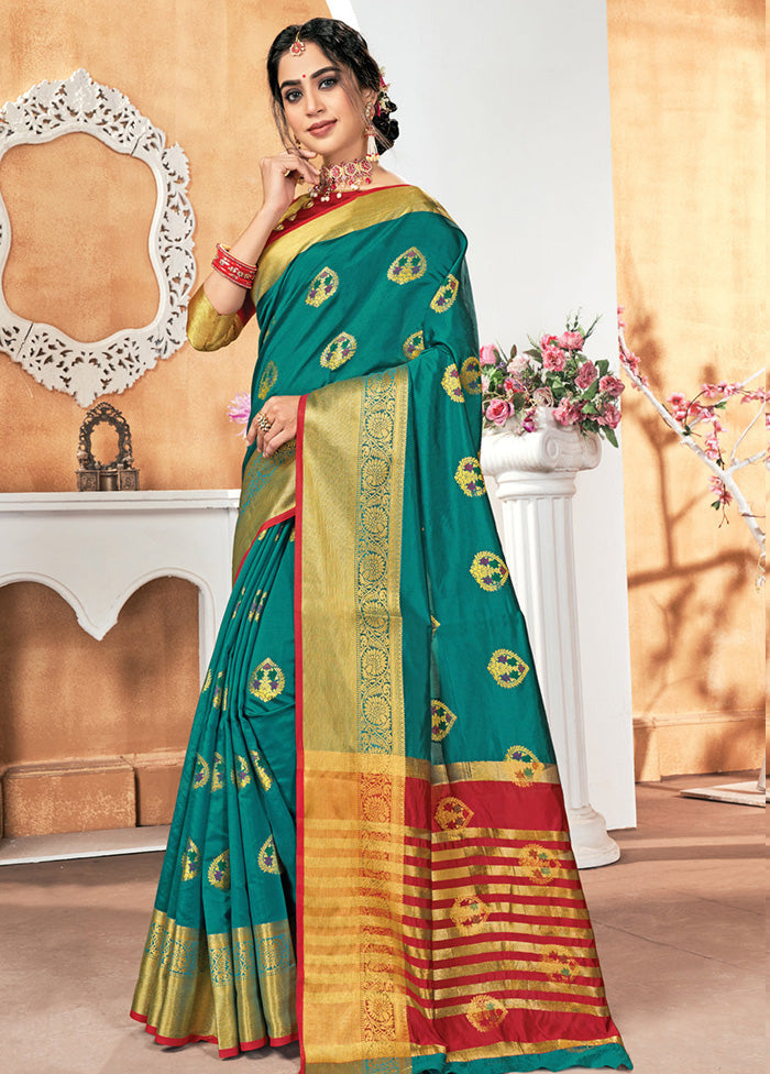 Sea Green Spun Silk Saree With Blouse Piece