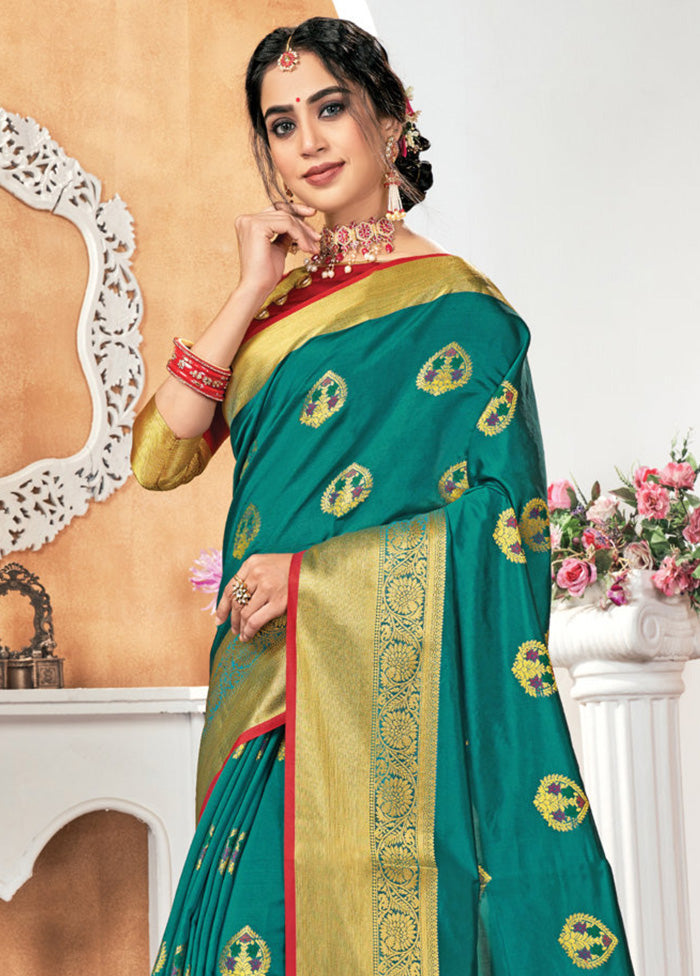 Sea Green Spun Silk Saree With Blouse Piece