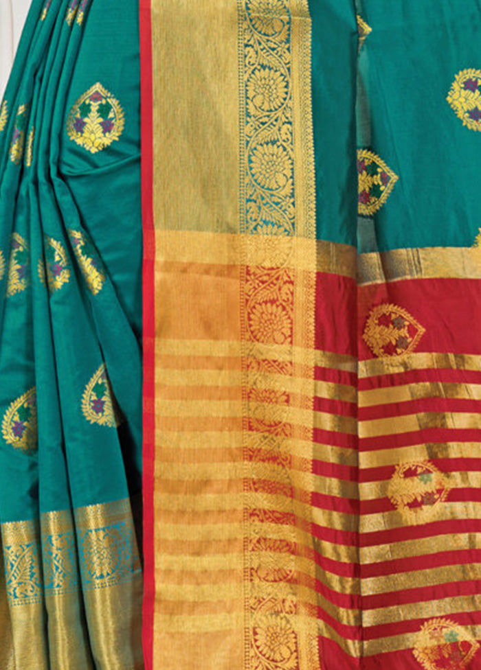 Sea Green Spun Silk Saree With Blouse Piece