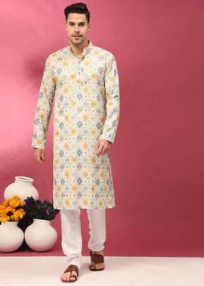 White Sequence Work Silk Kurta