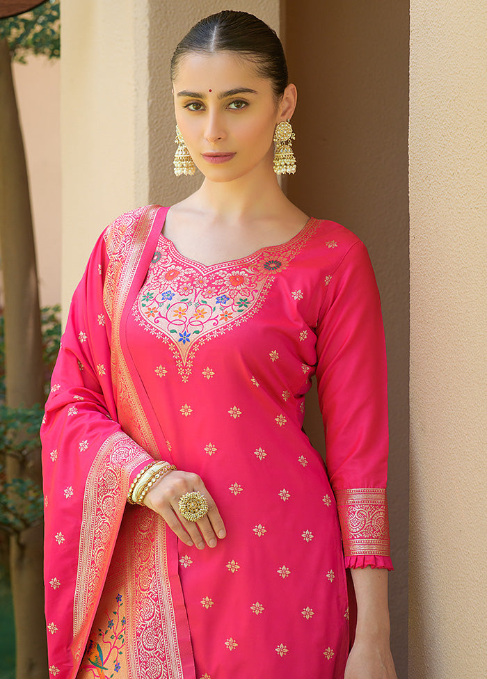 3 Pc Orange Unstitched Silk Suit Set