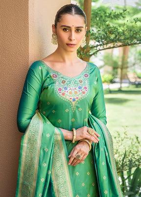 3 Pc Green Unstitched Silk Suit Set