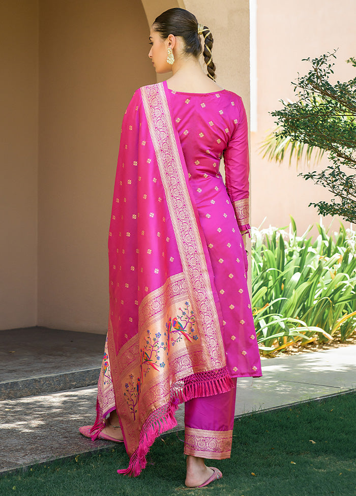 3 Pc Pink Unstitched Silk Suit Set