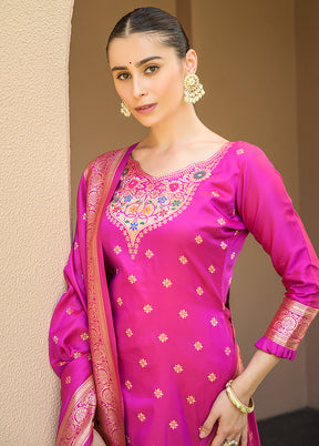 3 Pc Pink Unstitched Silk Suit Set