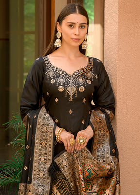 3 Pc Black Unstitched Silk Suit Set