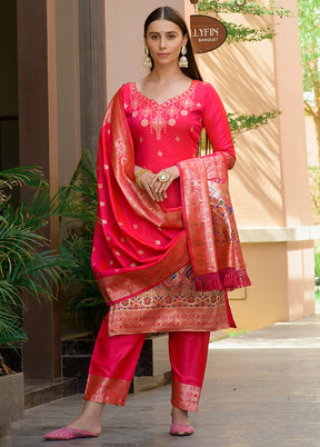 3 Pc Orange Unstitched Silk Suit Set