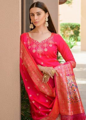 3 Pc Orange Unstitched Silk Suit Set