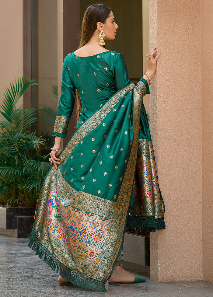 3 Pc Green Unstitched Silk Suit Set