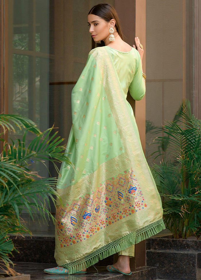 3 Pc Pista Green Unstitched Silk Suit Set