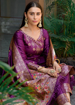 3 Pc Wine Unstitched Silk Suit Set