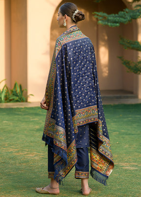 3 Pc Blue Unstitched Silk Suit Set