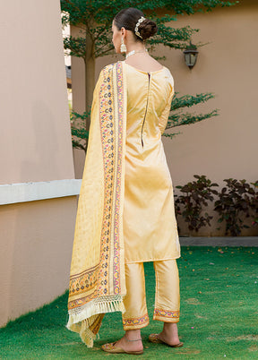 3 Pc Cream Unstitched Silk Suit Set