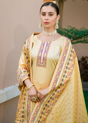 3 Pc Cream Unstitched Silk Suit Set